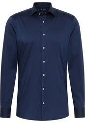 Eterna Langarmhemd Slim Fit Dunkelblau/Hellblau