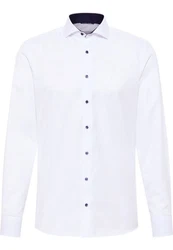 Eterna Blusenshirt Langarm Hemd Slim Fit Cover Twill Weiß/Creme/Blau
