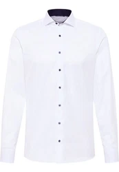 Eterna Blusenshirt Langarm Hemd Slim Fit Cover Twill Weiß/Creme/Blau