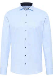 Eterna Blusenshirt Langarm Hemd Slim Fit Cover Twill Hellblau