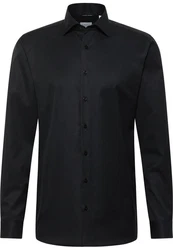 Eterna Langarmhemd Schwarz/Dunkelblau