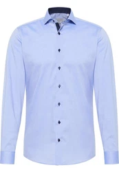Eterna Langarmhemd SLIM FIT NON IRON Hellblau/Blau