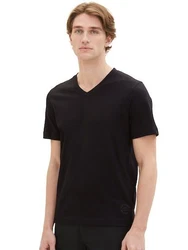 TOM TAILOR T-Shirt mit V-Ausschnitt Schwarz
