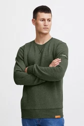 !Solid Trip O-Neck Herren Sweatshirt Pullover Pulli Mit Rundhalsausschnitt Und Fleece-Innenseite Dunkelgrün/Grün