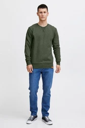 !Solid Trip O-Neck Herren Sweatshirt Pullover Pulli Mit Rundhalsausschnitt Und Fleece-Innenseite Dunkelgrün/Grün