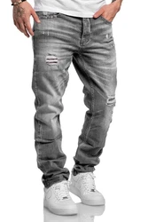 Amaci&Sons Herren Jeans Regular Straight Fit Destroyed 7984 Style KANSAS Hellgrau/Dunkelgrau/Grau