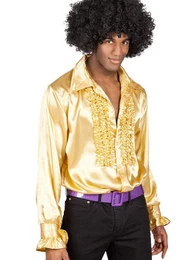 T-Shirt Schlagerstar Rschenhemd gold 70er Jahre Hemd fr die Extraportion Pomp in der Disco