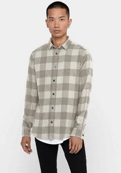 ONLY & SONS Karohemd ONSGUDMUND LS CHECKED SHIRT (4628) Beige/Grau/Khaki/Hellgrau/Weiß