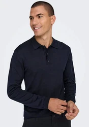 ONLY & SONS Polokragenpullover ONSWYLER LIFE REG 14 LS POLO KNIT Dunkelblau/Blau