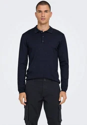 ONLY & SONS Polokragenpullover ONSWYLER LIFE REG 14 LS POLO KNIT Dunkelblau/Blau
