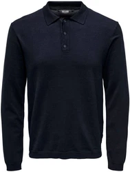 ONLY & SONS Polokragenpullover ONSWYLER LIFE REG 14 LS POLO KNIT Dunkelblau/Blau