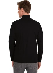 Trigema Longsleeve Shirt mit Stehkragen Schwarz