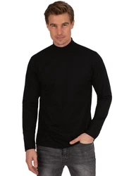 Trigema Longsleeve Shirt mit Stehkragen Schwarz