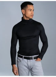 Trigema Rollkragenshirt Schwarz/Dunkelblau