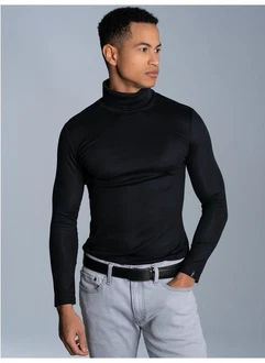 Trigema Rollkragenshirt Schwarz/Dunkelblau