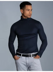 Trigema Rollkragenshirt Dunkelblau/Schwarz