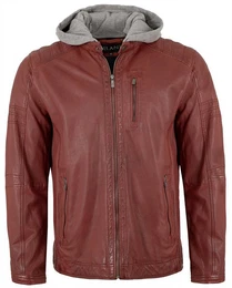 Lederjacke Raigo-5 - Herren Lederjacke Bikerjacke Kapuze Lammnappa ox red