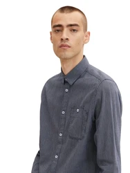 TOM TAILOR Langarmhemd T-Shirt Structured Shirt Hellblau/Dunkelblau/Blau/Grau