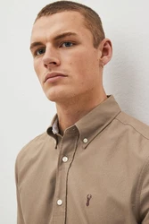 Next Kurzarmhemd Slim Fit Oxfordhemd Beige/Braun/Khaki