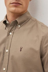 Next Kurzarmhemd Slim Fit Oxfordhemd Beige/Braun/Khaki