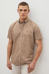 Next Kurzarmhemd Slim Fit Oxfordhemd Beige/Braun/Khaki