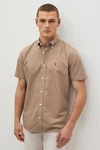 Next Kurzarmhemd Slim Fit Oxfordhemd Beige/Braun/Khaki