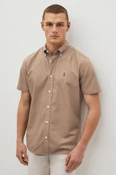 Next Kurzarmhemd Slim Fit Oxfordhemd Beige/Braun/Khaki