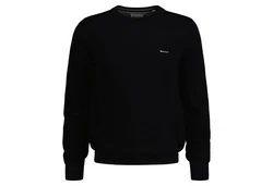 Gant Rundhalspullover Pique-Strickpullover Schwarz/Dunkelblau