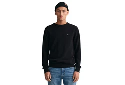 Gant Rundhalspullover Pique-Strickpullover Schwarz/Dunkelblau