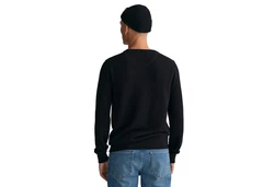 Gant Rundhalspullover Pique-Strickpullover Schwarz/Dunkelblau