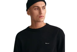 Gant Rundhalspullover Pique-Strickpullover Schwarz/Dunkelblau