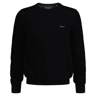 Gant Rundhalspullover Pique-Strickpullover Schwarz/Dunkelblau