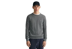 Gant Rundhalspullover Pique-Strickpullover Dunkelgrau/Grau