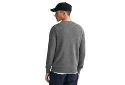 Gant Rundhalspullover Pique-Strickpullover Dunkelgrau/Grau