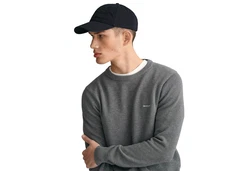 Gant Rundhalspullover Pique-Strickpullover Dunkelgrau/Grau