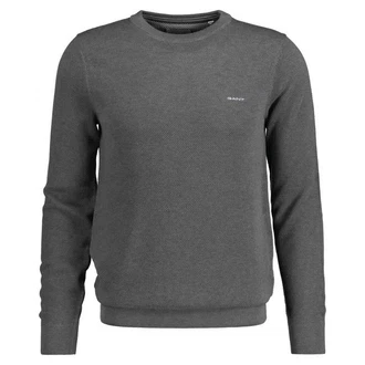Gant Rundhalspullover Pique-Strickpullover Dunkelgrau/Grau