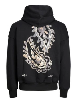 Jack & Jones Hoodie JORGRACIA GRAPHIC SWEAT HOOD Schwarz/Creme Jack & Jones Hoodie JORGRACIA GRAPHIC SWEAT HOOD Schwarz/Creme
