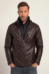 JP1880 Lederjacke Lammnappa Zipper Dunkelbraun/Dunkelrot/Braun/Grau