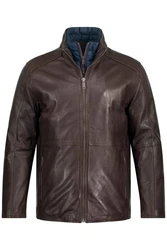 JP1880 Lederjacke Lammnappa Zipper Dunkelbraun/Dunkelrot/Braun/Grau