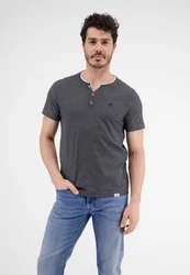 LERROS T-Shirt Serafino mit Finelinerstreifen Dunkelblau/Dunkelgrau/Grau