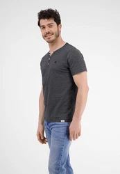 LERROS T-Shirt Serafino mit Finelinerstreifen Dunkelblau/Dunkelgrau/Grau