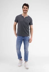 LERROS T-Shirt Serafino mit Finelinerstreifen Dunkelblau/Dunkelgrau/Grau