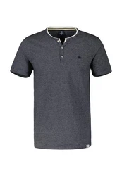 LERROS T-Shirt Serafino mit Finelinerstreifen Dunkelblau/Dunkelgrau/Grau
