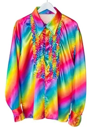 T-Shirt Schlagerstar Rschenhemd regenbogen 70er Jahre Hemd fr die Extraportion Pomp in der Disco