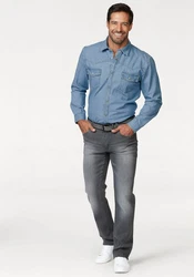 Arizona Jeanshemd Western Stil Blau/Hellblau