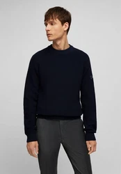 HECHTER PARIS Strickpullover mit Rippstruktur Dunkelblau/Schwarz