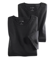 OLYMP Herren T-Shirt Doppelpack O-Neck Casual Schwarz/Grau/Dunkelgrau