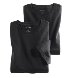 OLYMP Herren T-Shirt Doppelpack O-Neck Casual Schwarz/Grau/Dunkelgrau