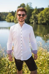 OS-Trachten Trachtenhemd Omsaya Langarmhemd mit Stehkragen Weiß/Creme