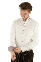 OS-Trachten Trachtenhemd Omsaya Langarmhemd mit Stehkragen Weiß/Creme